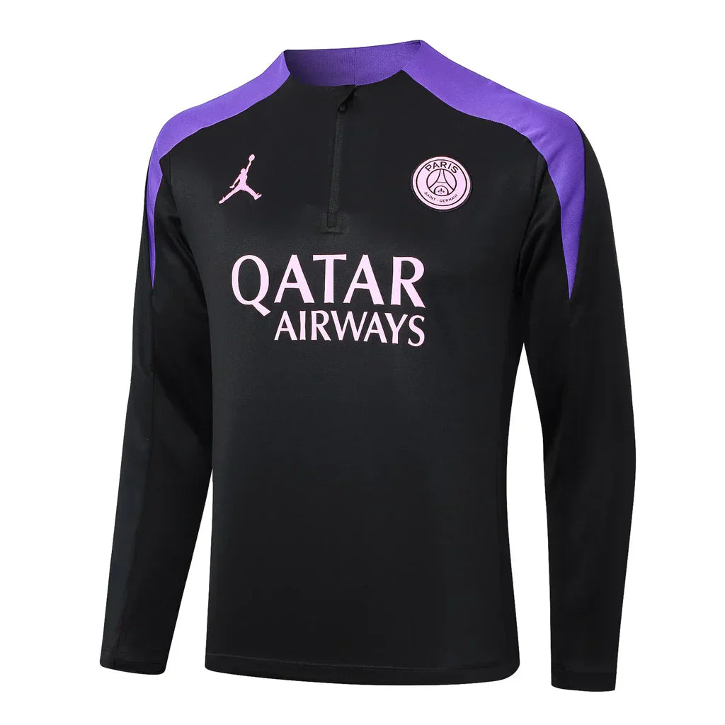 Conjunto PSG Zíper Curto Treino Preto e Roxo 2024/25
