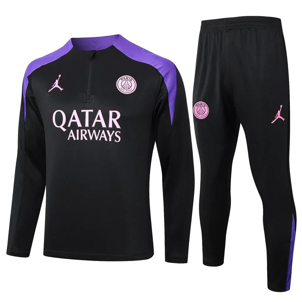 Conjunto PSG Zíper Curto Treino Preto e Roxo 2024/25