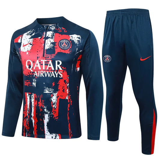Conjunto PSG Zíper Curto Treino Vermelho e Azul 2024/25