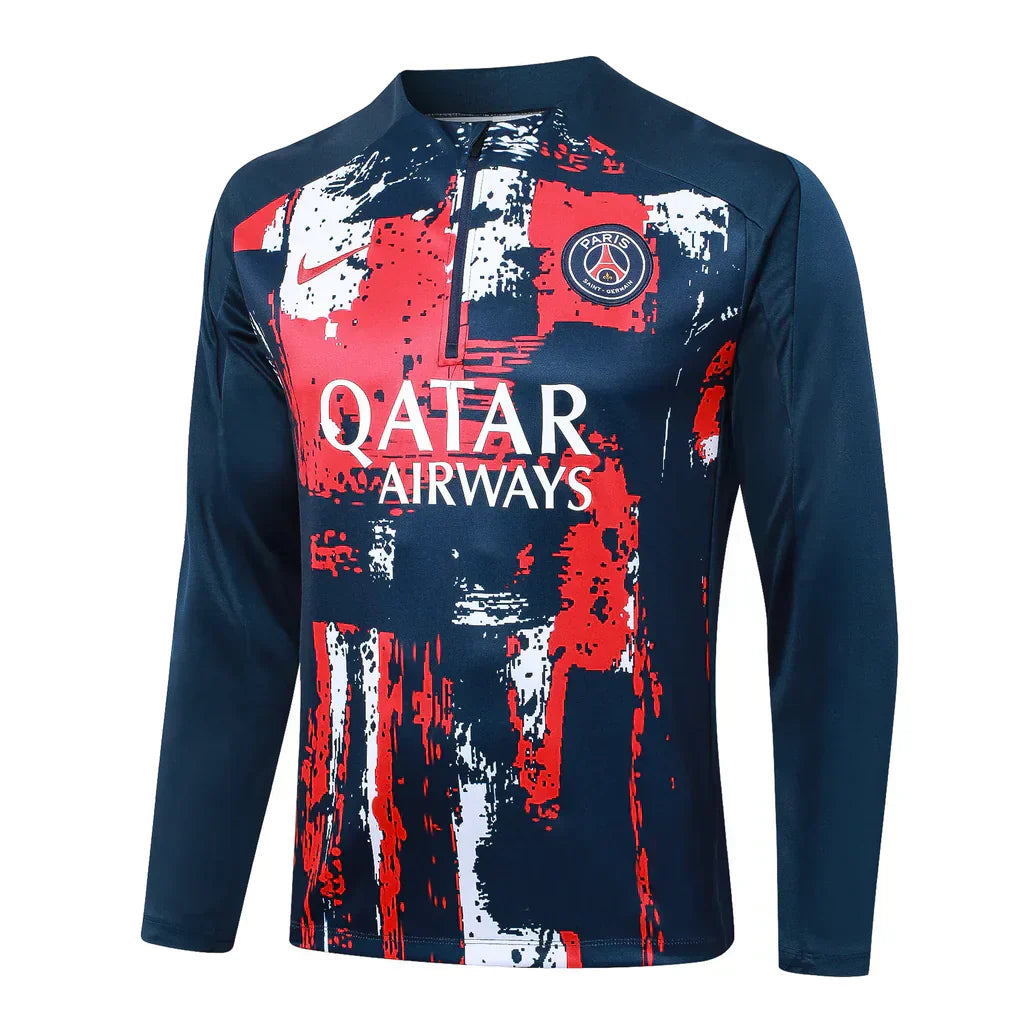 Conjunto PSG Zíper Curto Treino Vermelho e Azul 2024/25