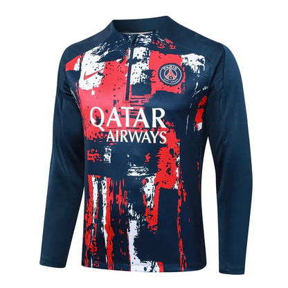 Conjunto PSG Zíper Curto Treino Vermelho e Azul 2024/25