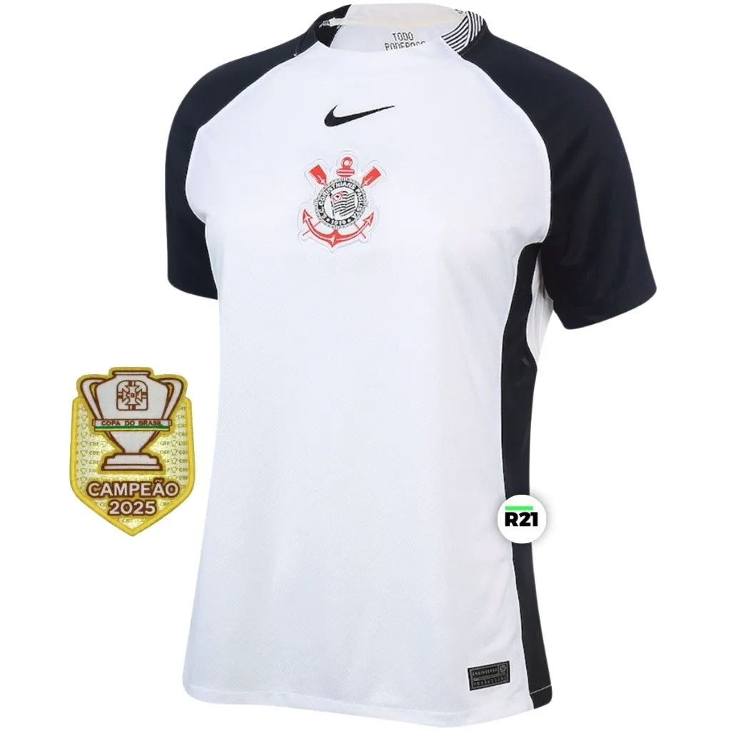 Camisa Feminina Corinthians I 2025/26 Patch Campeão Copa do Brasil