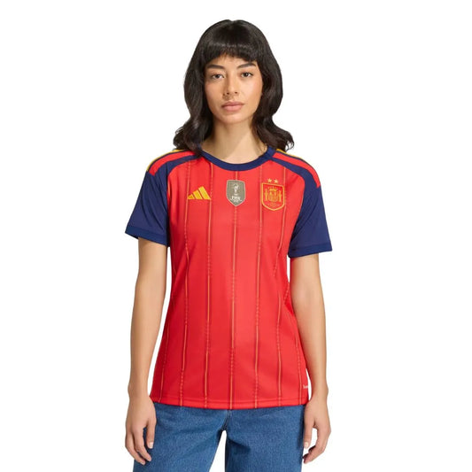 Camisa Feminina Espanha I 26 Campeã do Mundo 2 Estrelas + Patch de Campeã