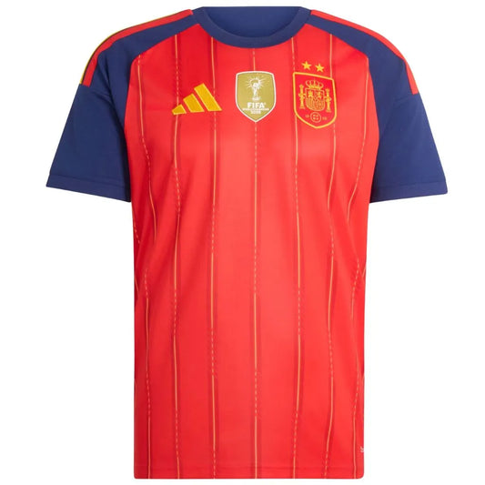 Camisa Masculina Espanha Home 2026 Campeã do Mundo com duas estrelas vista frontal.