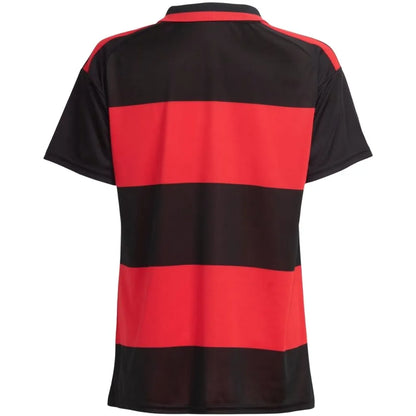 Costas da camisa Feminina Flamengo 2026 Adidas preta e vermelha sem número.