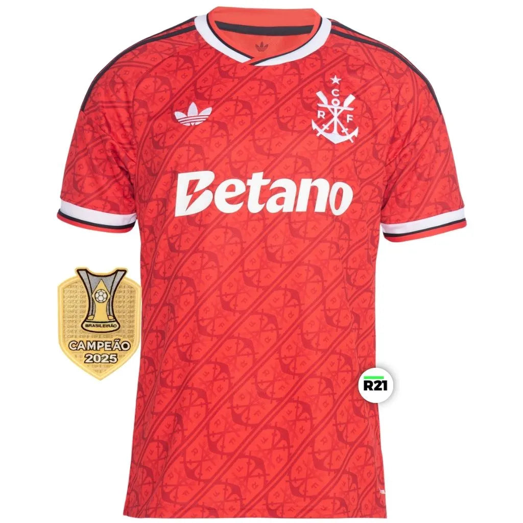 Camisa Masculina Flamengo Third 2026/27 Adidas vista frontal com patch campeão brasileirão 2025.