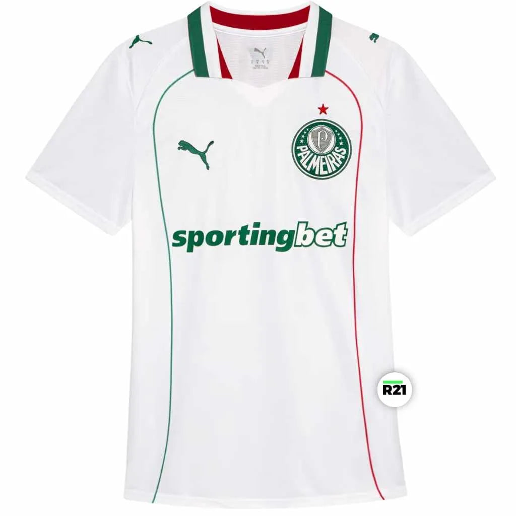 Camisa reserva Palmeiras 2026 Puma branca com detalhes em verde e gola polo